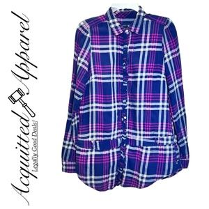 American Eagle Outfitters Long Button Up Plaid Shirt Blouse